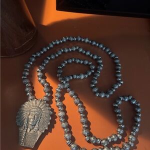 Silver Beaded Necklace with Chief Pendant